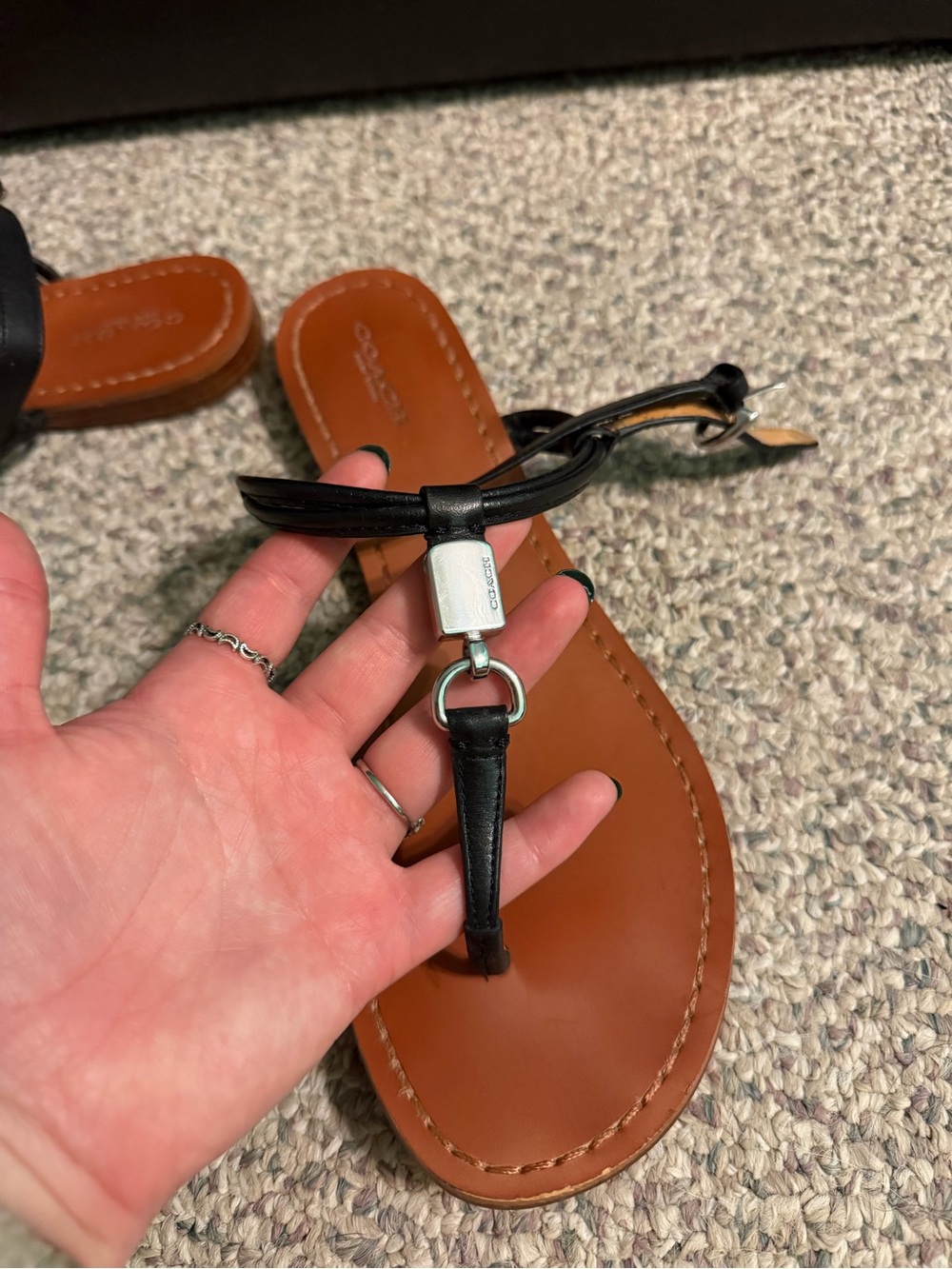 Coach Black Strap Brown Footbed Women's Sandals - Picture 2 of 8